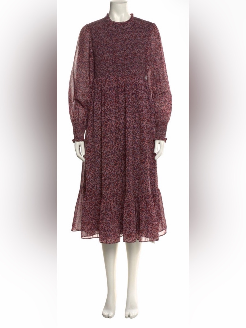 Hatch Burgundy Pink Floral Long Sleeve Midi Dress